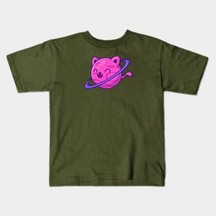 Cute Cat Planet Cartoon Kids T-Shirt